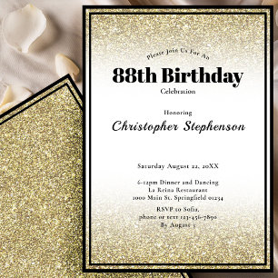 88th Birthday Party Invitation in Black and Gold