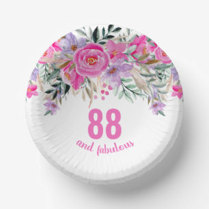 88th birthday pink floral paper plate