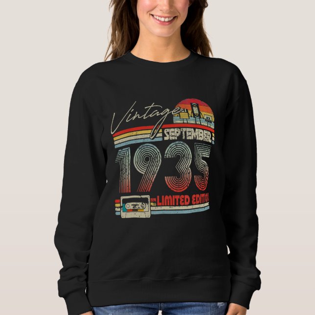 88th Birthday September 1935 Vintage Cassette Sweatshirt (Front)