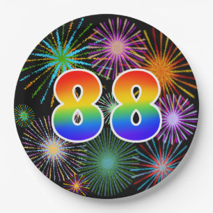 88th Event - Fun, Colorful, Bold, Rainbow 88 Paper Plate