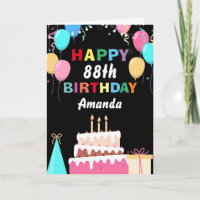 88th Happy Birthday Colourful Balloons Cake Black