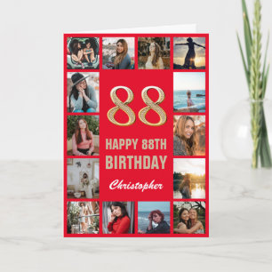 88th Happy Birthday Red and Gold Photo Collage Card