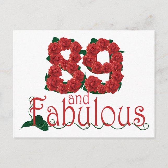 89 and fabulous 89th birthday red roses floral postcard (Front)