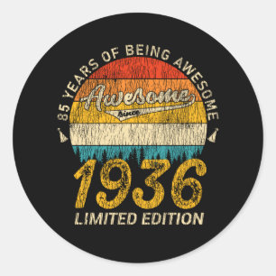 89 Year Old Bday 1936 Awesome 89th Birthday Gift Classic Round Sticker