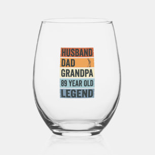 89 Year Old Husband Dad Grandpa Legend Shirt_1 Stemless Wine Glass