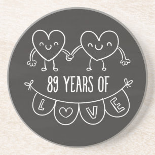 89th Anniversary Gift Chalk Hearts Coaster