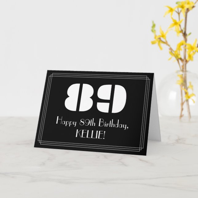89th Birthday: Art Deco Inspired Look "89" & Name Card (Yellow Flower)