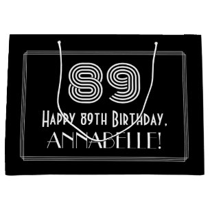 89th Birthday — Art Deco Inspired Look "89" & Name Large Gift Bag