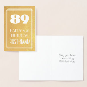 89th Birthday ~ Art Deco Style "89" & Custom Name Foil Card