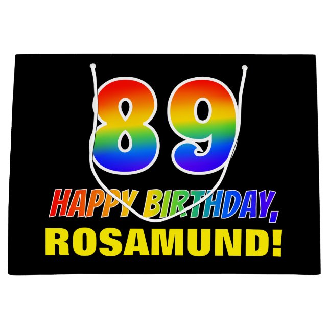 89th Birthday: Bold, Fun, Simple, Rainbow 89 Large Gift Bag (Front)