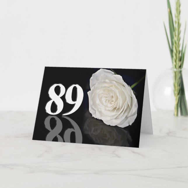 89th Birthday Card with a classic white rose (Front)