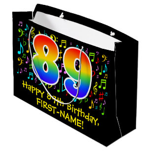 89th Birthday - Colorful Music Symbols, Rainbow 89 Large Gift Bag