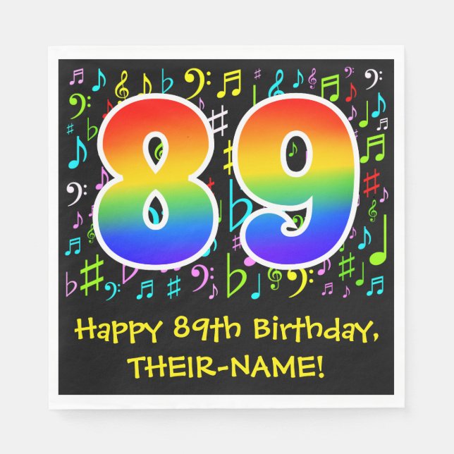 89th Birthday - Colourful Music Symbols, Rainbow 8 Napkin (Front)