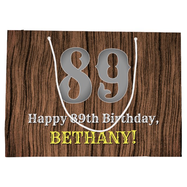 89th Birthday: Country Western Inspired Look, Name Large Gift Bag (Back)
