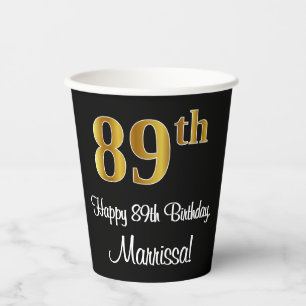 89th Birthday - Elegant Luxurious Faux Gold Look # Paper Cups