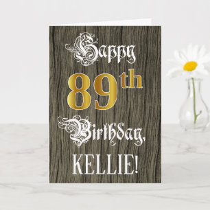 89th Birthday: Faux Gold Look + Faux Wood Pattern Card