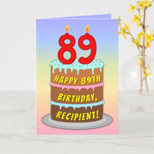 89th Birthday — Fun Cake & Candles, w/ Custom Name Card