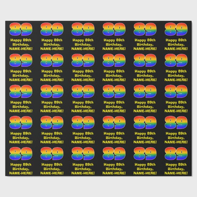 89th Birthday: Fun, Colourful Rainbow Inspired # 8 Wrapping Paper (Seam)