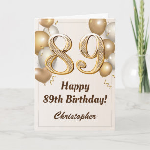89th Birthday Gold Balloons and Confetti Birthday Card