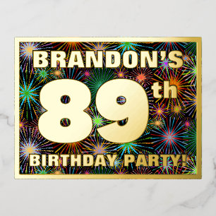 89th Birthday Party: Bold, Colourful Fireworks Loo Foil Invitation Postcard
