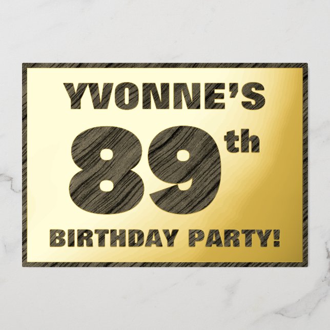 89th Birthday Party — Bold, Faux Wood Grain Text (Front)