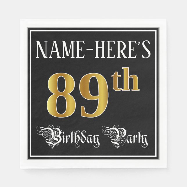 89th Birthday Party — Fancy Script, Faux Gold Look Napkin (Front)