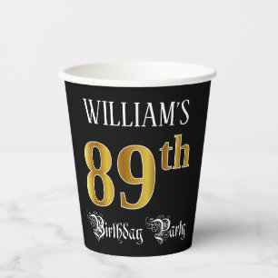 89th Birthday Party — Fancy Script, Faux Gold Look Paper Cups