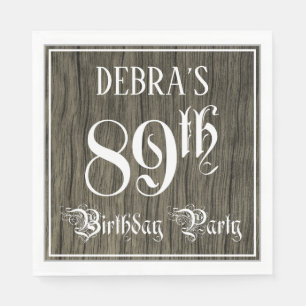 89th Birthday Party — Fancy Script, Faux Wood Look Napkin