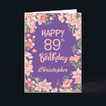 89th Birthday Purple Pink Peach Watercolor Floral Card<br><div class="desc">89th Birthday Purple Pink Peach Watercolor Floral Birthday Card. For further customisation,  please click the "Customise it" button and use our design tool to modify this template.</div>