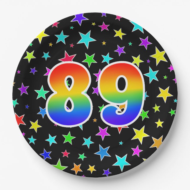 89th Event: Bold, Fun, Colourful Rainbow 89 Paper Plate (Front)
