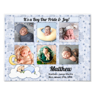 8-1/2x11 It's a Boy New Baby Photo Frame 6 Photos Print