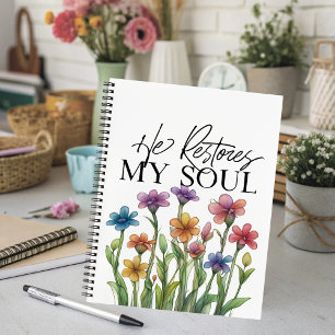 8.5 x 11 Spiral Notebook - He Restores My Soul