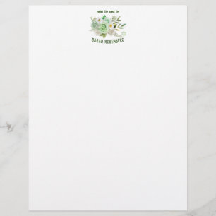 8.5" x 11" Stationery Paper Green Roses Custom Letterhead