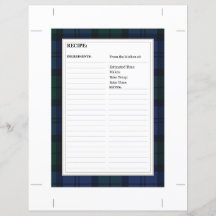 8.5" x 6" Recipe Card - Tartan Dark Watch Pattern