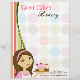 8.5x11 Bakery Brunette Baker Cup Cakes Letter Head Custom Letterhead