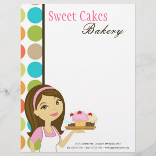 8.5x11 Bakery Brunette Baker Cup Cakes Letter Head Customized Letterhead
