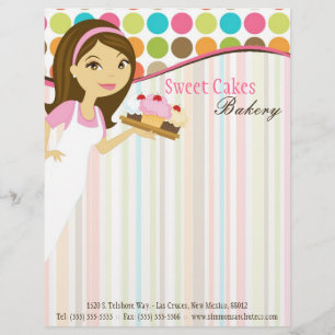 8.5x11 Bakery Brunette Baker Cup Cakes Letter Head Letterhead Design