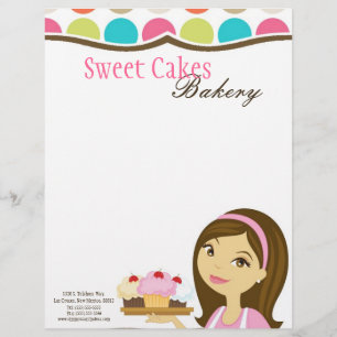 8.5x11 Bakery Brunette Baker Cup Cakes Letter Head Personalised Letterhead