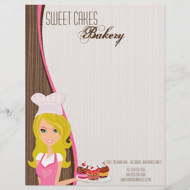 8.5x11 Blonde Baker Pink Brow Cup Cake Letter Head Personalised Letterhead (Front)