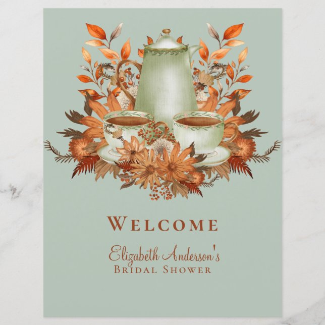 8.5x11" Boho Terracotta Sage Tea Party Event Sign (Front)