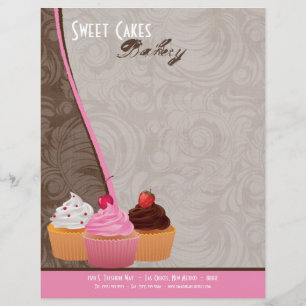 8.5x11 Cup Cakes Bakery Sweet Treats Letter Head Customized Letterhead