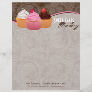 8.5x11 Cup Cakes Bakery Sweet Treats Letter Head Customized Letterhead