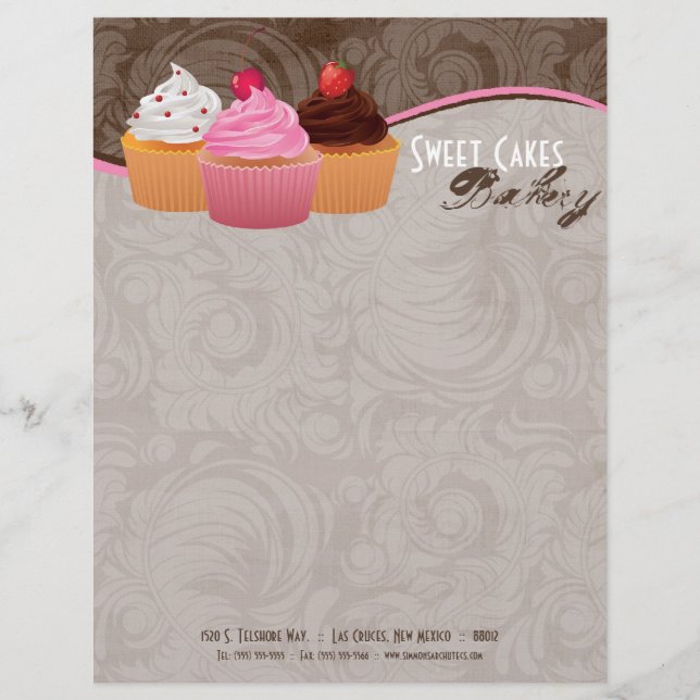 8.5x11 Cup Cakes Bakery Sweet Treats Letter Head Customized Letterhead (Front)