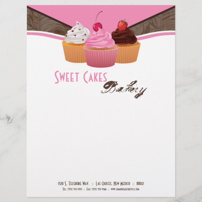 8.5x11 Cup Cakes Bakery Sweet Treats Letter Head Letterhead (Front)