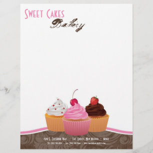8.5x11 Cup Cakes Bakery Sweet Treats Letter Head Letterhead Design