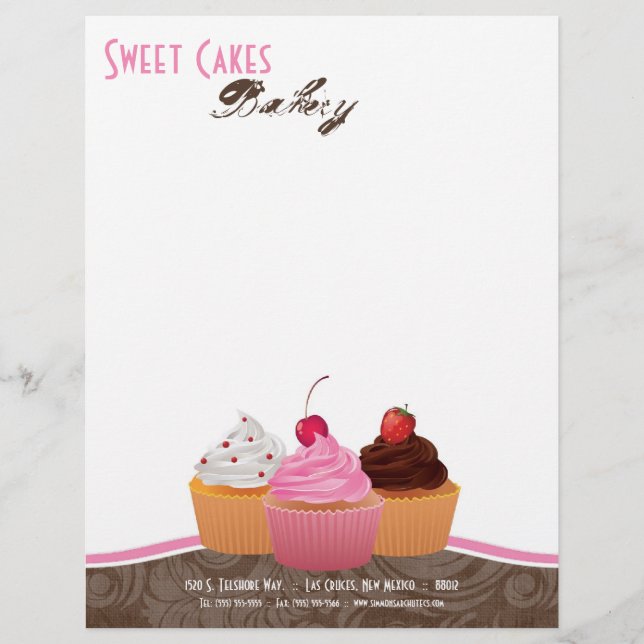 8.5x11 Cup Cakes Bakery Sweet Treats Letter Head Letterhead Design (Front)