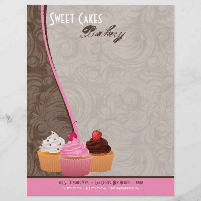 8.5x11 Cup Cakes Bakery Sweet Treats Letter Head Personalised Letterhead (Front)