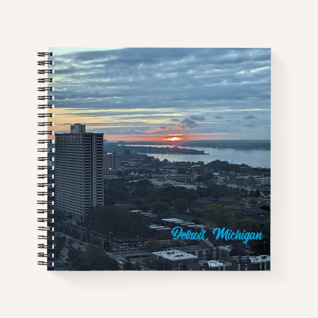8.5X8.5 Spiral Notebook -  skyline of Detroit, MI. (Front)