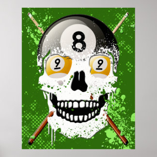 8 & 9 Ball Billiards Skull Poster