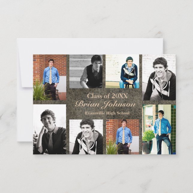 8/9 Photos Graduation Announcement-3x5 Leather Invitation (Front)